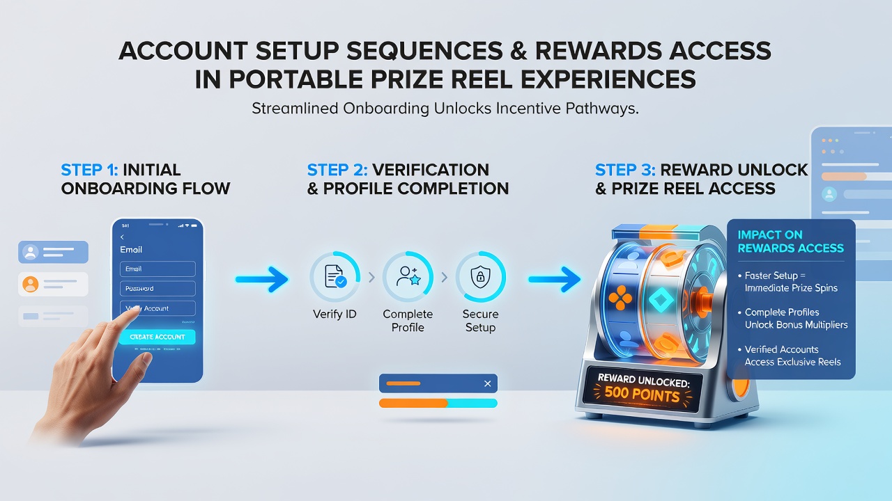 Flowchart showing account setup stages leading to reward activation in mobile slots