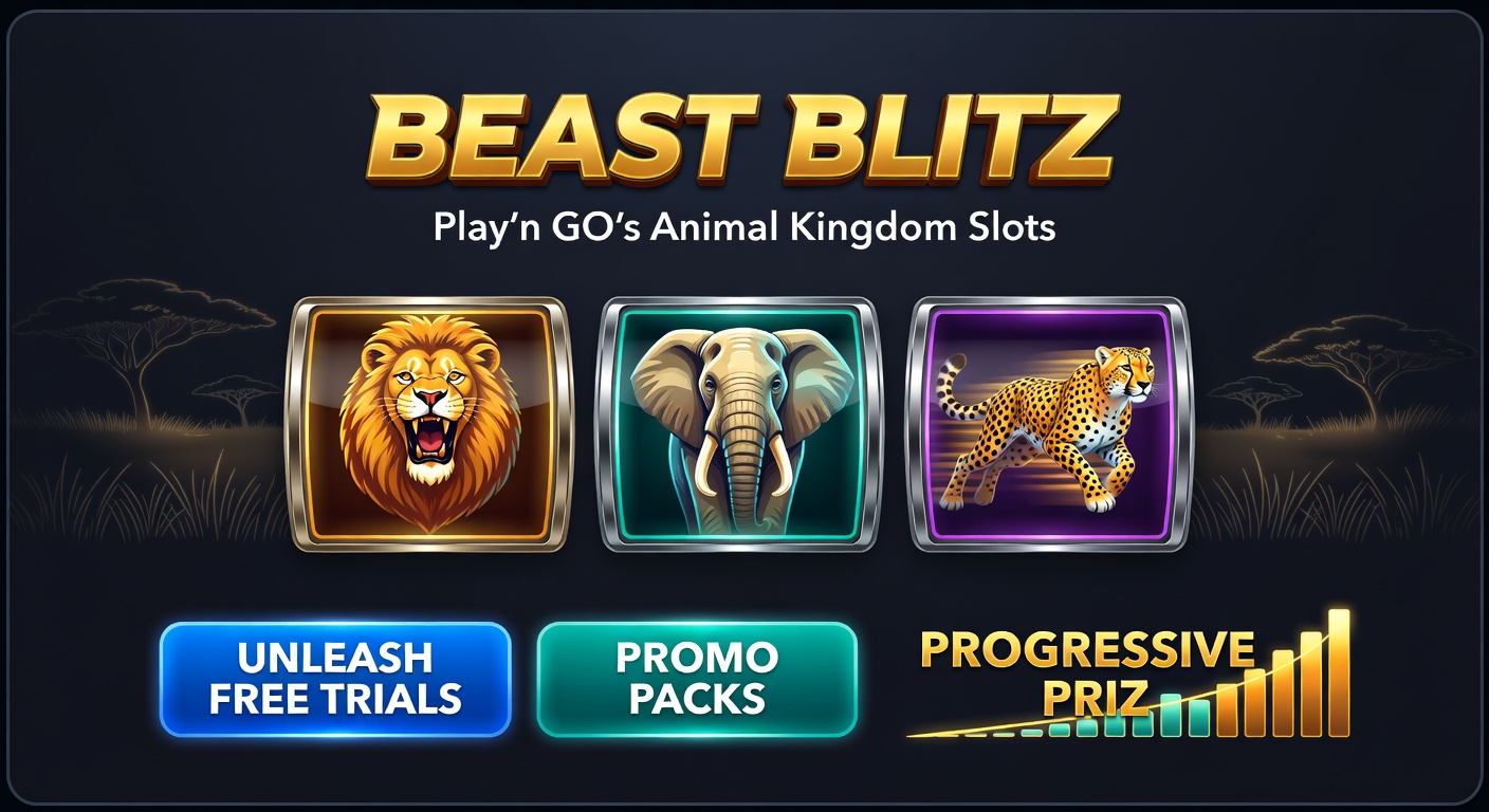 Dynamic screenshot of Beast Blitz progressive jackpot explosion with animal symbols scattering wins and promo pack notifications overlayed on a savanna backdrop