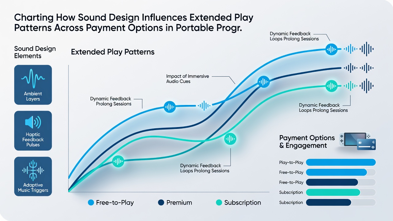 Analytics dashboard displaying extended play metrics correlated with sound triggers and deposit method selections in progressive mobile games